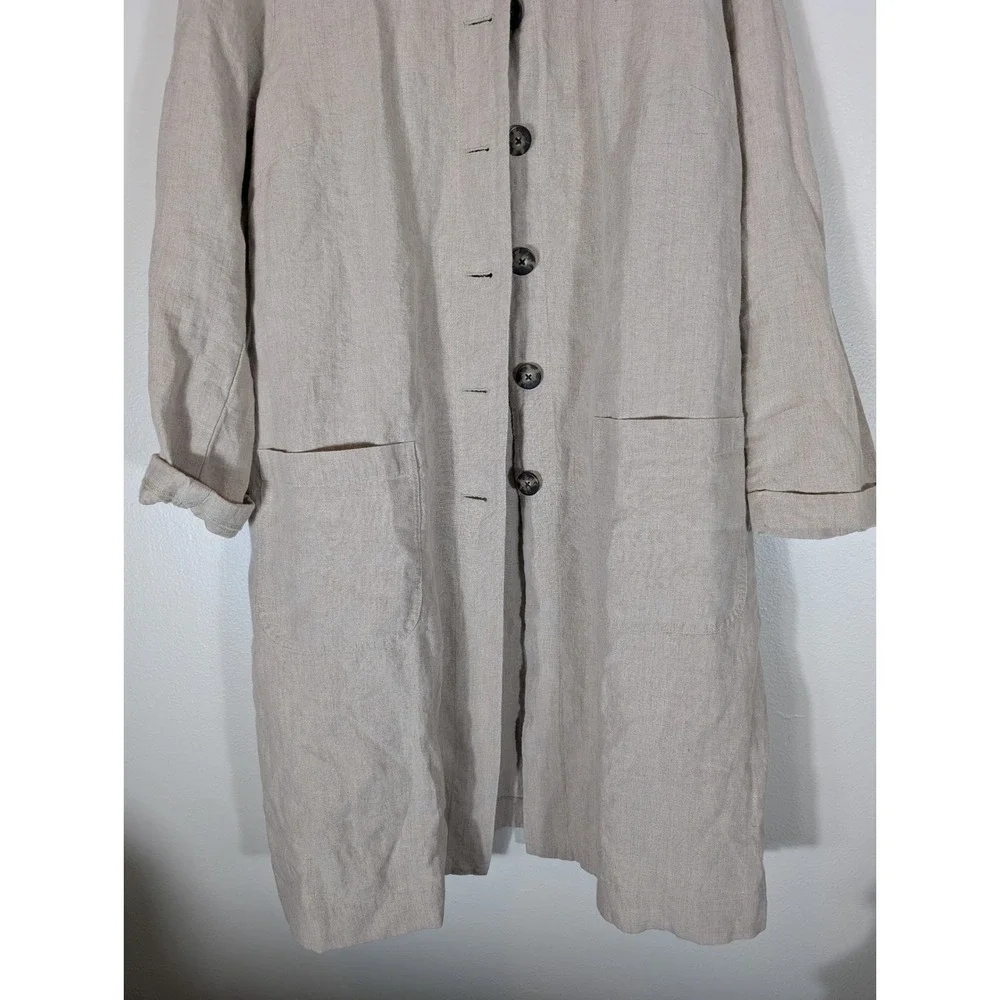 J. Jill Lightweight Linen Long Sleeve Coat in Beige Size XL Unlined - Picture 2 of 10